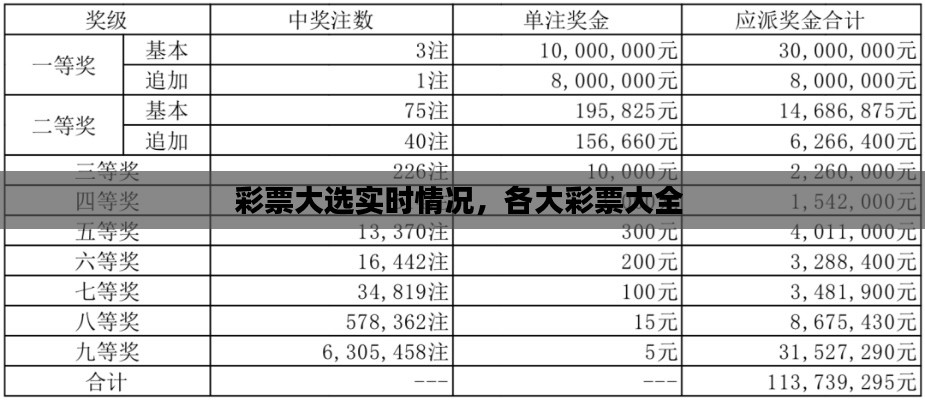 彩票大选实时情况，各大彩票大全 