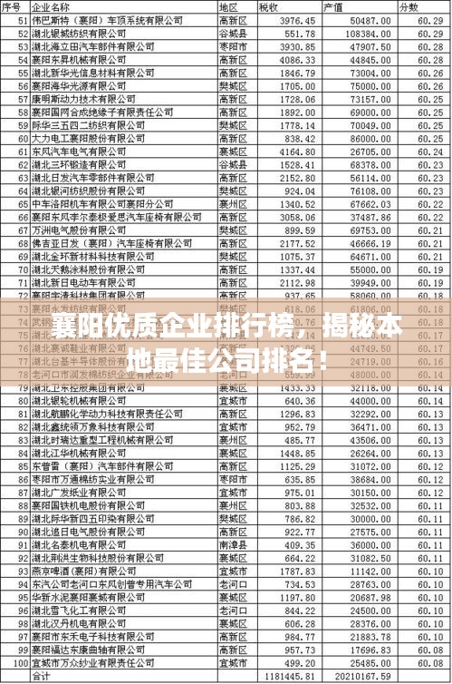 襄阳优质企业排行榜，揭秘本地最佳公司排名！